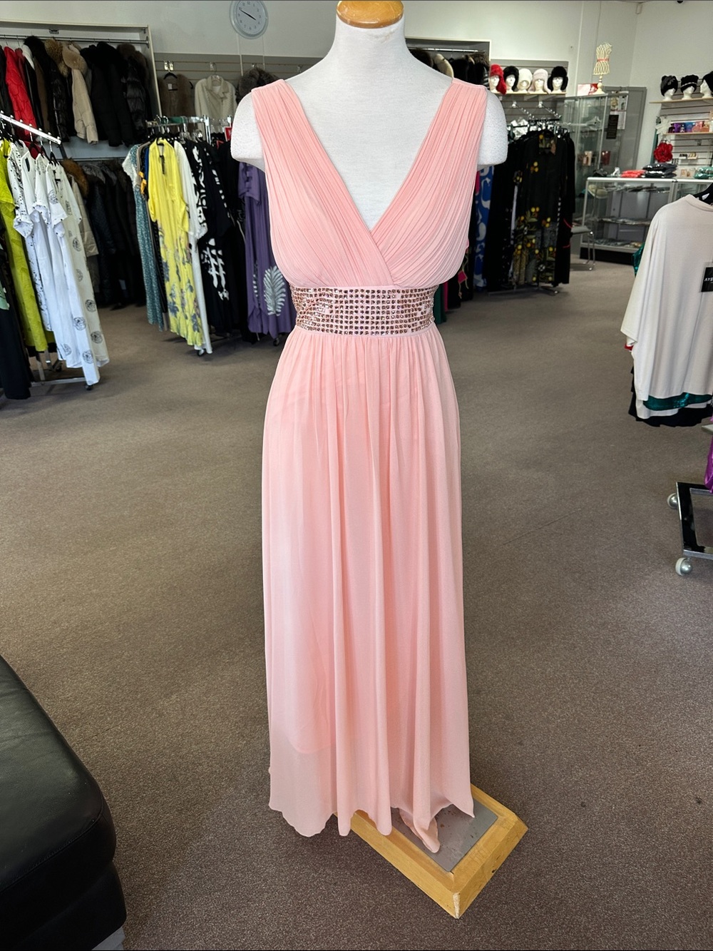 Elegant Pink V-Neck Evening Gown size S, M, L, XL